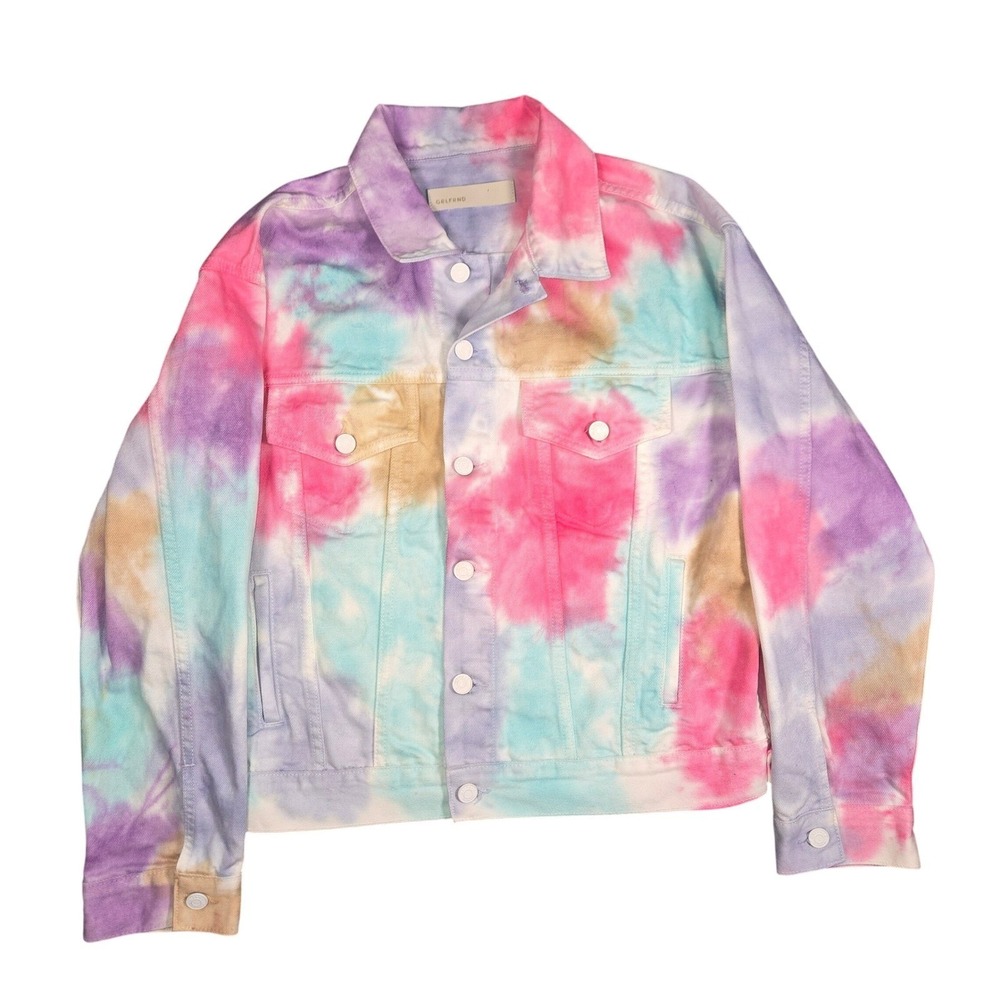GRLFRND Kim Tie Dye Denim Jacket Womens Small Pink Purple Blue Cotton Trucker